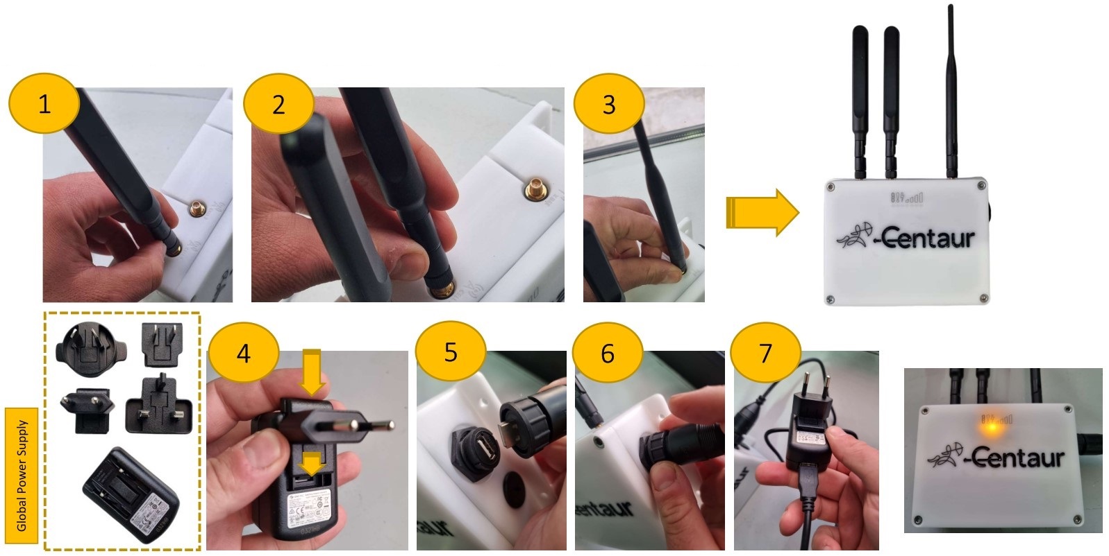 The 2 thicker antennas at close together. The single thinest is screwedi on the remaining antenna connector.