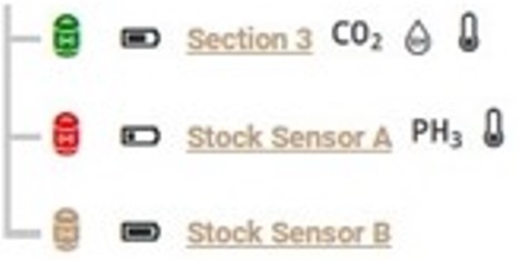 Green, red, brown device status indicators